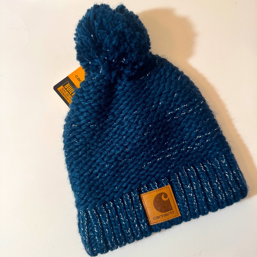 NEW! Carhartt Ribbed Knit Sherpa Lined Pom-Pom Beanie